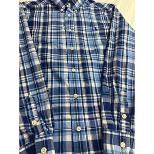 Ralph Lauren Button Down Shirt Boys Large 14-16 Blue Excellent Plaid Classic A56